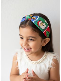 Choko - Santa Print Knotted Turban Hairband for Girls - Christmas Party & New Year Accessory for Kids