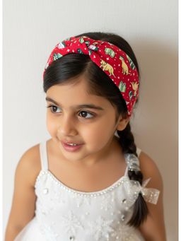 Choko - Christmas Printed Turban Hairband for Girls - Festive & Adorable Hair Accessory for Kids, Red