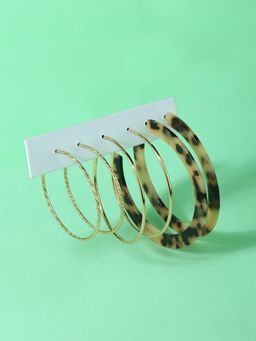 Lilly & Sparkle - Women Gold-Toned Set of 3 Contemporary Hoop Earrings
