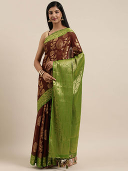 Mimosa - Banarasi Style Chiffon Saree Brown With Unstitched Blouse