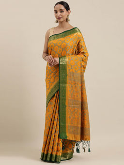 Mimosa - Women Kanjivaram Style Silk Saree With Unstitched Blouse
