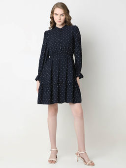 VERO MODA - Women Navy Blue Viscose Polka Dots Mini Dress