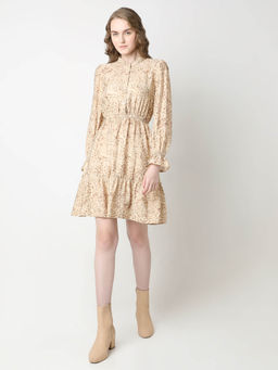 VERO MODA - Women Beige Viscose Animal Print Mini Dress