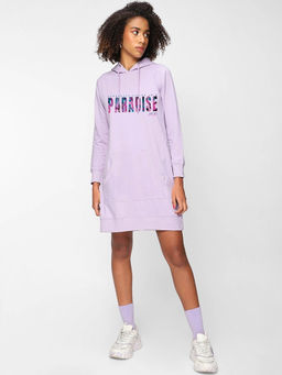 Bewakoof - Women's Purple Living in Paradise Graphic Printed Hoodie Dress