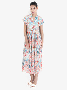 RAREISM - Women Multi-Color Polyester Floral Printed Printed Maxi Dress