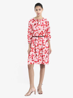 RAREISM - Women Multi-Color Polyester Printed Knee Length Dress with Belt (Set of 2)