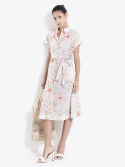 RAREISM - Women Multi-Color Cotton Floral Printed Printed Midi Dress with Belt (Set of 2)
