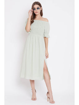 CAMLA - Women Green Polyester Textured Midi Dress