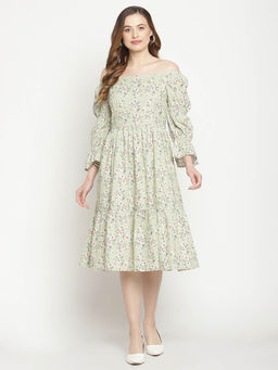 CAMLA - Women Green Polyester Floral Printed Printed Midi Dress