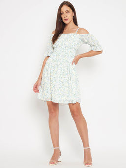 CAMLA - Women White Blended Floral Printed Printed Mini Dress