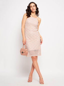 CAMLA - Women Pink Cotton Embroidered Knee Length Dress
