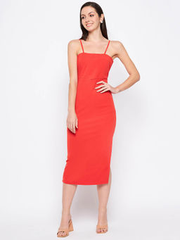 CAMLA - Women Red Polyester Solid Midi Dress