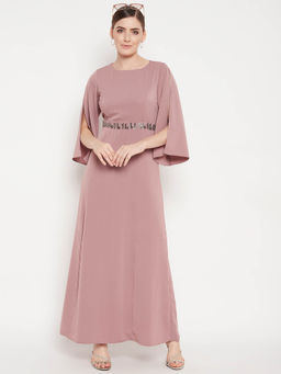 Madame - Women Mauve Polyester Embellished Maxi Dress