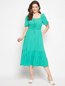 Madame - Women Green Polyester Solid Midi Dress