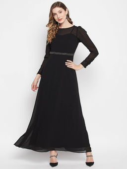 Madame - Women Black Polyester Embellished Maxi Dress