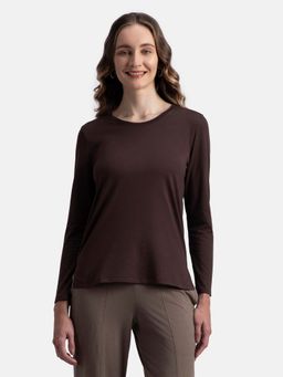 Jockey - A140 Women Cotton Rich Solid Round Neck Full Sleeve T-Shirt - Puce