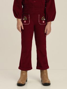 VERO MODA - Girl Maroon Embroidered Corduroy Pants