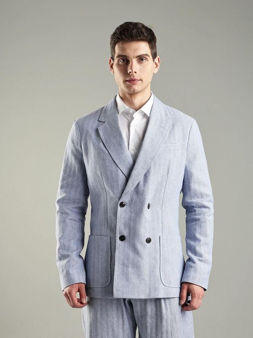 Tommy Hilfiger Blue Self-Design Relaxed Fit Linen Blazer