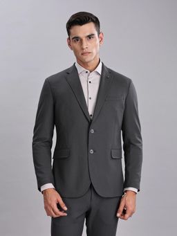 Tommy Hilfiger - Grey Solid Regular-Fit Polyester Single-Breasted Blazer