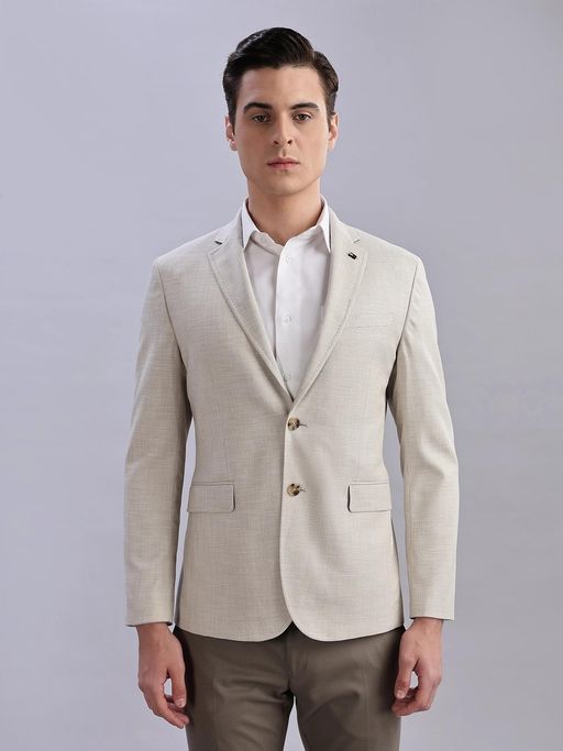 Tommy Hilfiger Beige Textured Slim Fit Viscose-Blend Blazer