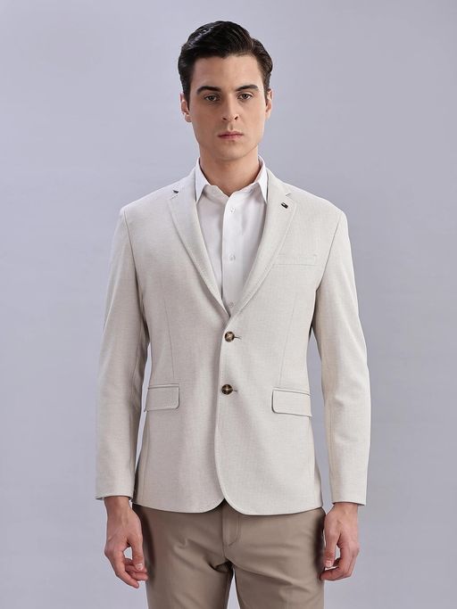 Tommy Hilfiger Beige Self Design Slim Fit Polyester Blazer