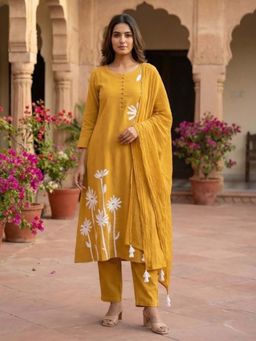 Autumnlane - Tanu Amber Cotton Embroidery Kurta With Pant & Dupatta