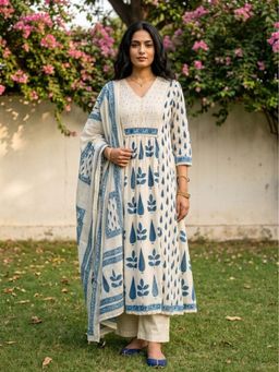 Autumnlane - Swades Parch Cotton Anarkali Kurta with Pant & Dupatta