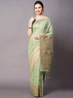 Odette - Green Festive Cotton Silk Woven Design Saree with Unstitched Blouse