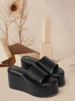 Twenty Dresses by Nykaa Fashion - New Trendy Womens Platform Wedges Heel Sandals - Black