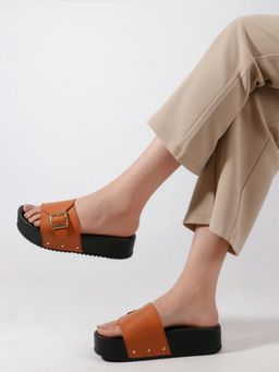 Twenty Dresses by Nykaa Fashion - New Stylish Heel Sandals Metal Details For Women - Tan