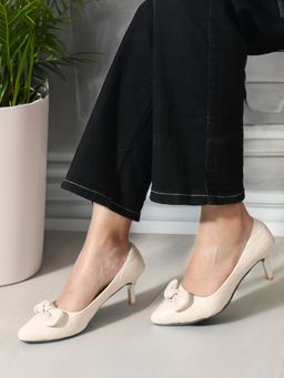 Twenty Dresses by Nykaa Fashion - Women Casual Mid Heel Pumps Textured Design - Cream