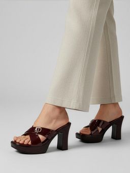 Twenty Dresses by Nykaa Fashion - Women Embroidered Round Toe Block Heels Sandals - Wine