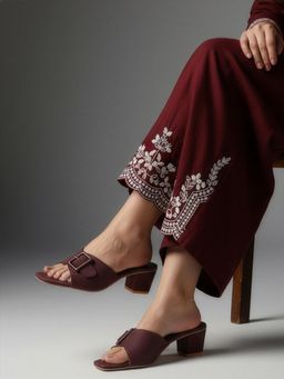 Twenty Dresses by Nykaa Fashion - New Trendy Block Heel Sandals With Buckle For Women - Wine