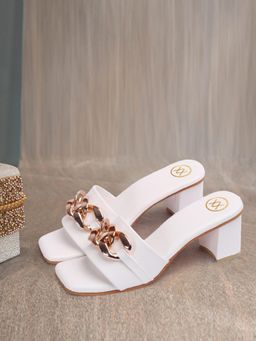 Twenty Dresses by Nykaa Fashion - Womens Block Heel Sandals With Metal Chain Details - White