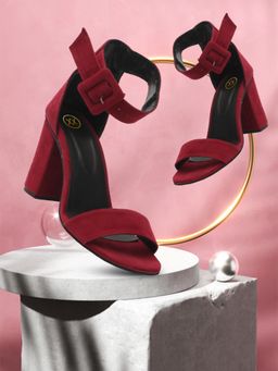 Twenty Dresses by Nykaa Fashion - Trendy Block Heel SandalsAnd Buckle For Women - Red