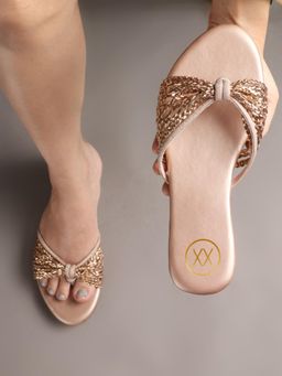 Twenty Dresses by Nykaa Fashion - Women Round Toe Loop Straps Flats For Women - Gold