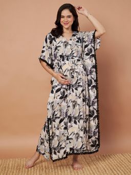 Secret Wish - Black Floral Rayon Maternity Kaftan