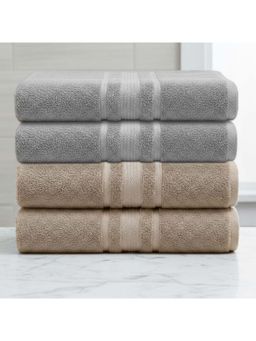 Athom Living - Grey-Beige Solid Ultra Soft Cotton Bath Towels (Pack of 4) (M)