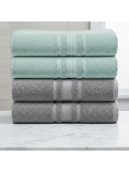 Athom Living - Grey-Mint Green Solid Ultra Soft Cotton Bath Towels (Pack of 4) (M)