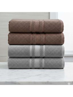 Athom Living - Grey-Brown Solid Ultra Soft Cotton Bath Towels (Pack of 4) (M)