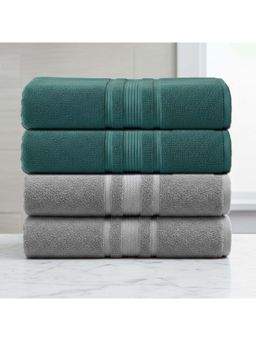 Athom Living - Grey-Green Solid Ultra Soft Cotton Bath Towels (Pack of 4) (M)