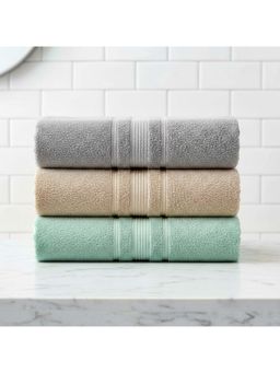 Athom Living - Grey-Beige-Mint Green Solid Ultra Soft Cotton Bath Towels (Pack of 3) (M)