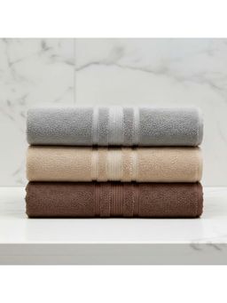 Athom Living - Grey-Beige-Brown Solid Ultra Soft Cotton Bath Towels (Pack of 3) (M)
