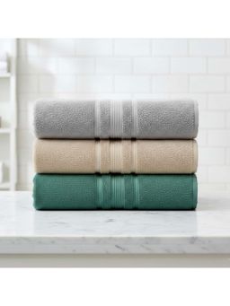 Athom Living - Grey-Beige-Green Solid Ultra Soft Cotton Bath Towels (Pack of 3) (M)