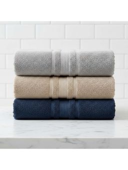 Athom Living - Grey-Beige-Navy Blue Solid Ultra Soft Cotton Bath Towels (Pack of 3) (M)