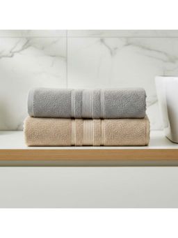 Athom Living - Grey-Beige Solid Ultra Soft Cotton Bath Towels (Pack of 2) (M)