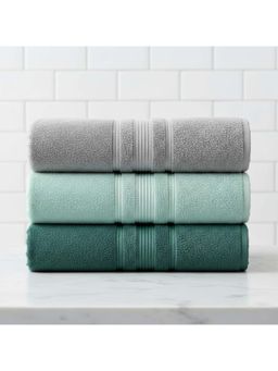 Athom Living - Grey-Mint Green-Green Solid Ultra Soft Cotton Bath Towels (Pack of 3) (M)