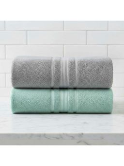 Athom Living - Grey-Mint Green Solid Ultra Soft Cotton Bath Towels (Pack of 2) (M)