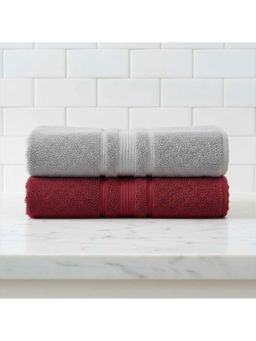 Athom Living - Grey-Maroon Solid Ultra Soft Cotton Bath Towels (Pack of 2) (M)