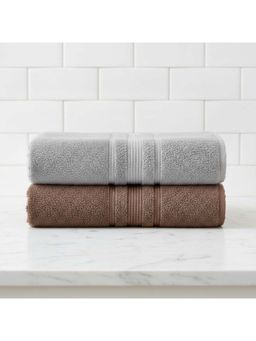 Athom Living - Grey-Brown Solid Ultra Soft Cotton Bath Towels (Pack of 2) (M)